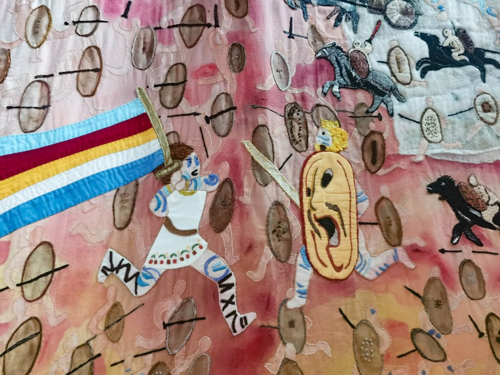 Athlone Castle Visitor Centre is delighted to announce a temporary addition to our display- the Westmeath tapestry, one of the five tapestries that form the “Threading the Táin” project.