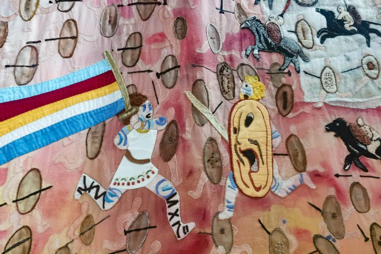 Athlone Castle Visitor Centre is delighted to announce a temporary addition to our display- the Westmeath tapestry, one of the five tapestries that form the “Threading the Táin” project.