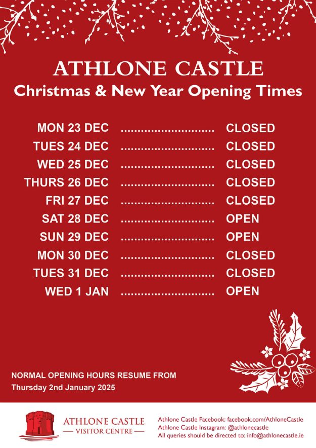 Castle-christmas-times-sign-2024 Athlone Castle Christmas and New Year Opening Times 2024-2025